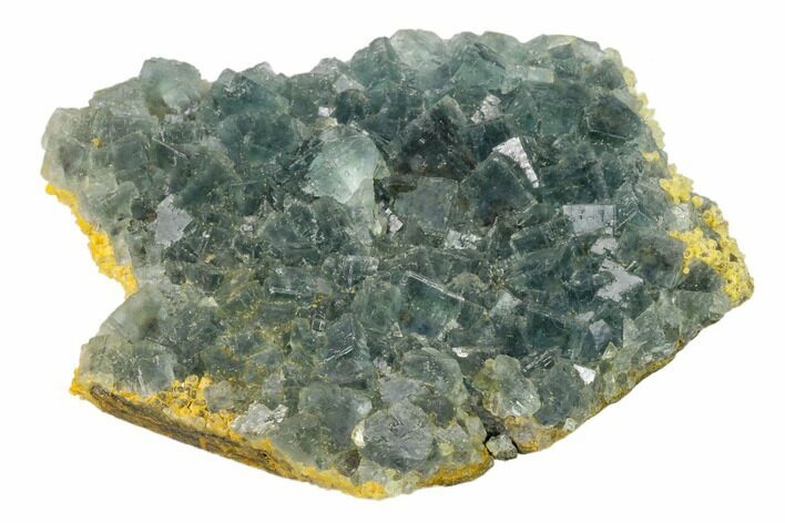 Green Cubic Fluorite Crystal Cluster on Quartz - China #160746
